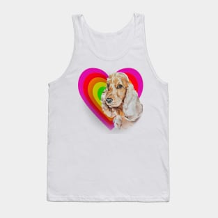 Big brown eyed cocker spaniel in a rainbow glowing heart Tank Top